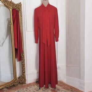 Alison Ayres Vintage Maxi Dress Medium 12 Orange Stretch Knit Full Sweep A-Line